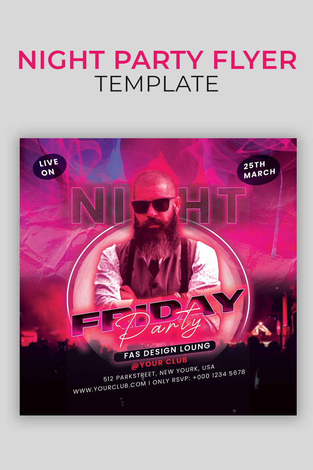 Night Party Flyer Template pinterest preview image.