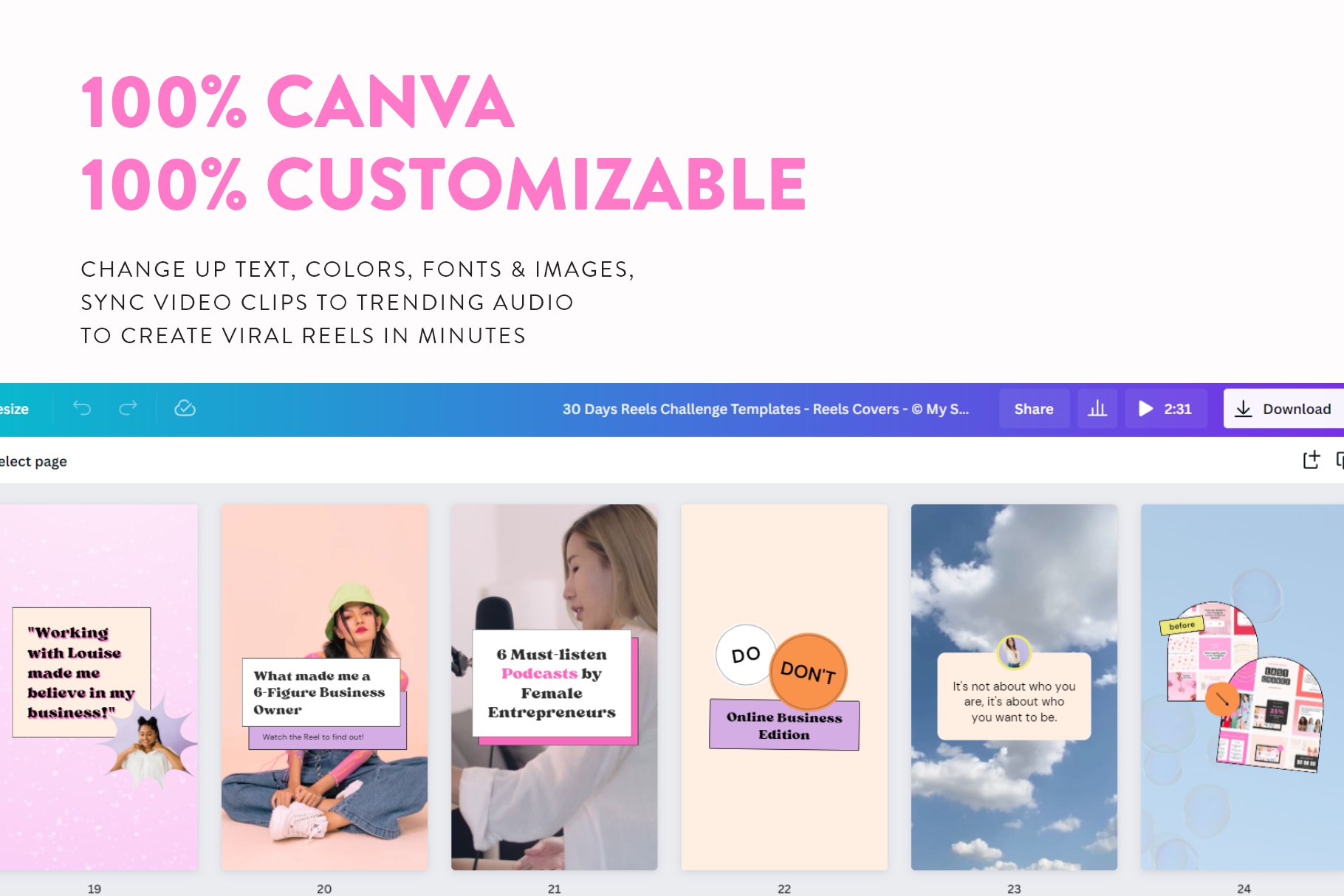 instagram reels challenge templates for canva customizable 6 cm 678