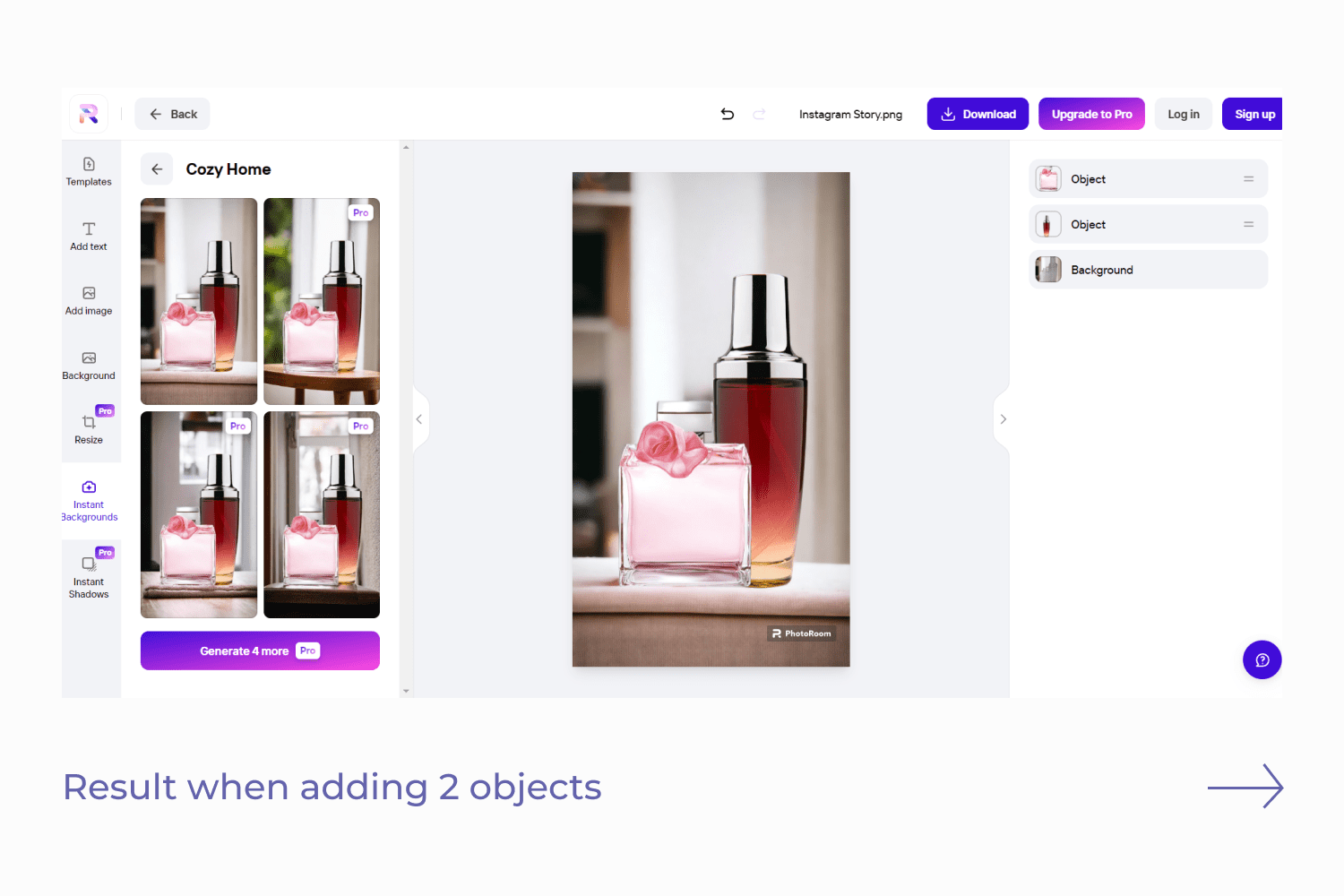 Screenshot of the Photoroom website showing two bottles of perfume.