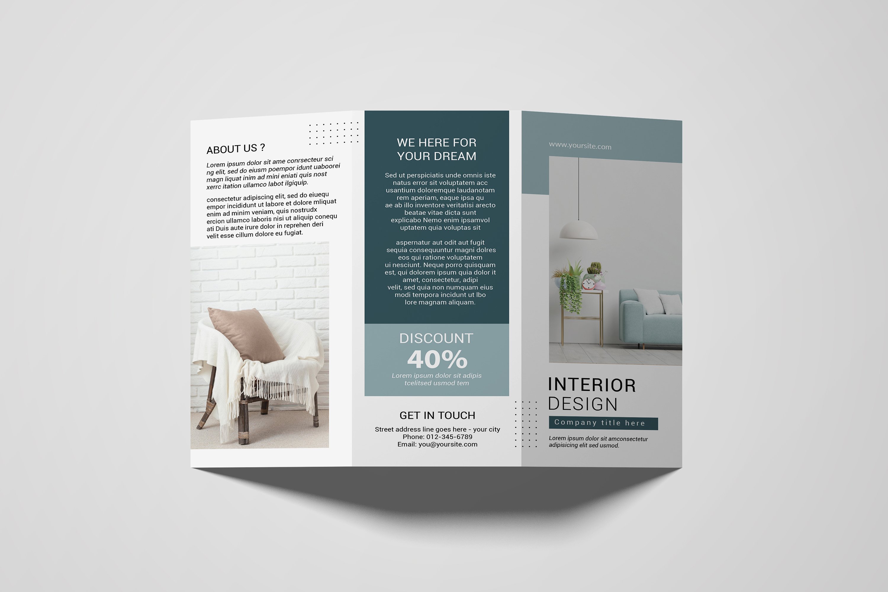 Interior Design Brochure Template preview image.