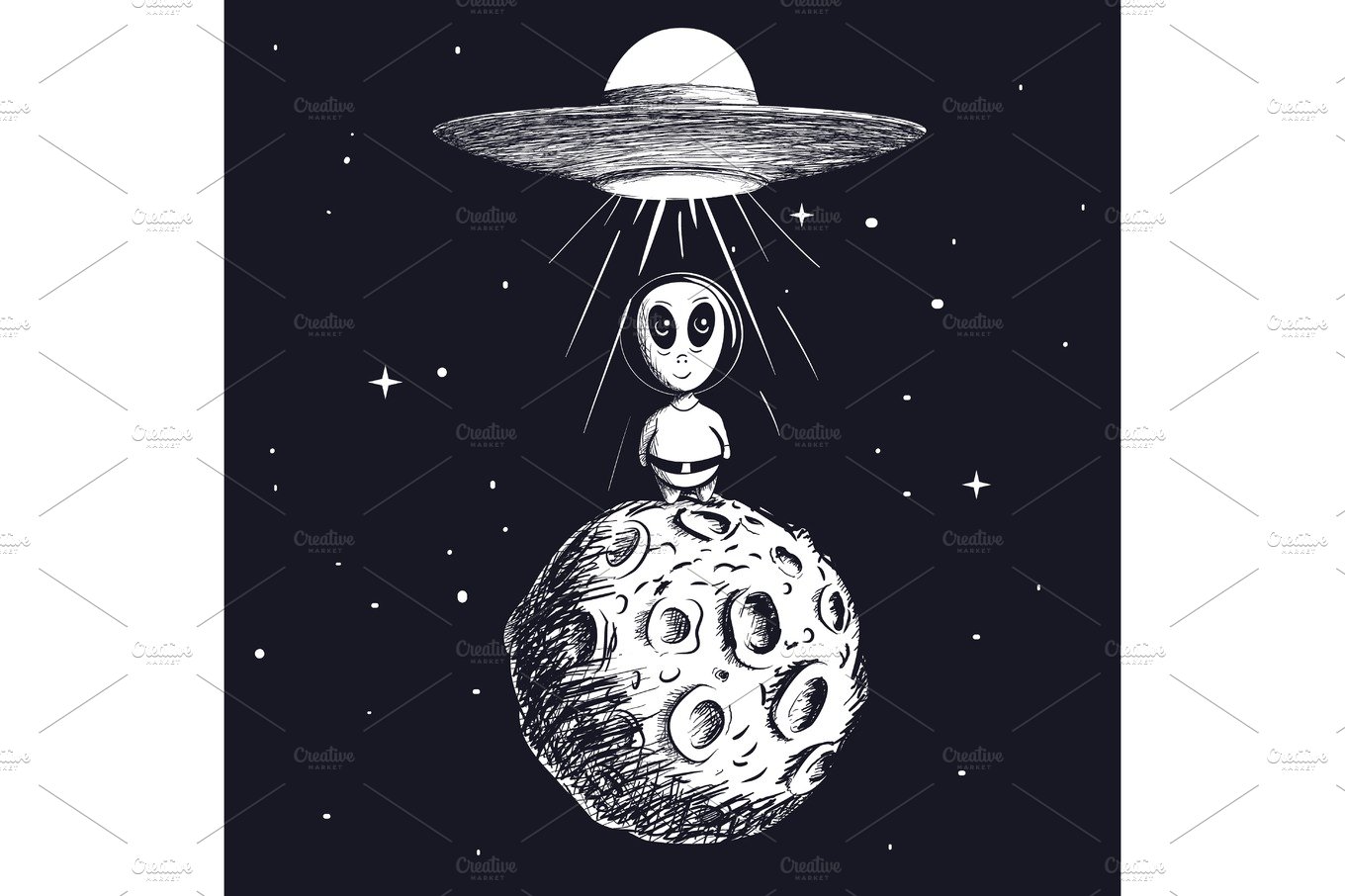 alien landed to moon from ufo cover image.