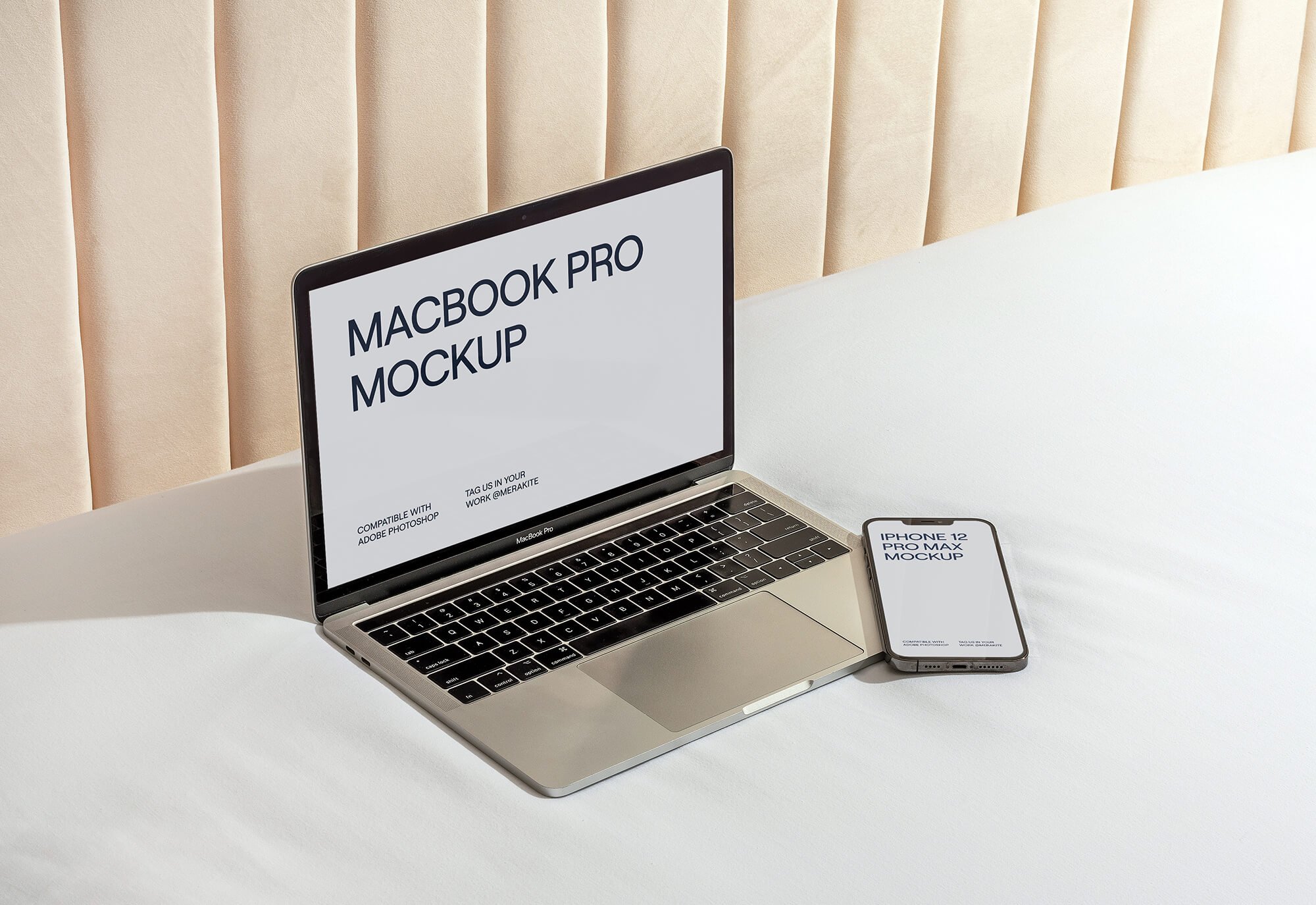 MacBook Pro and iPhone PSD Mockup preview image.