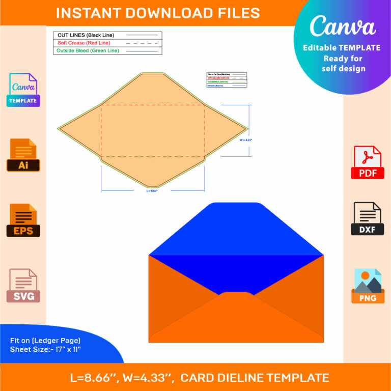 Die Line File Invitation Invitation Envelope, Dieline Template, SVG, EPS, PDF, DXF, Ai, PNG ...