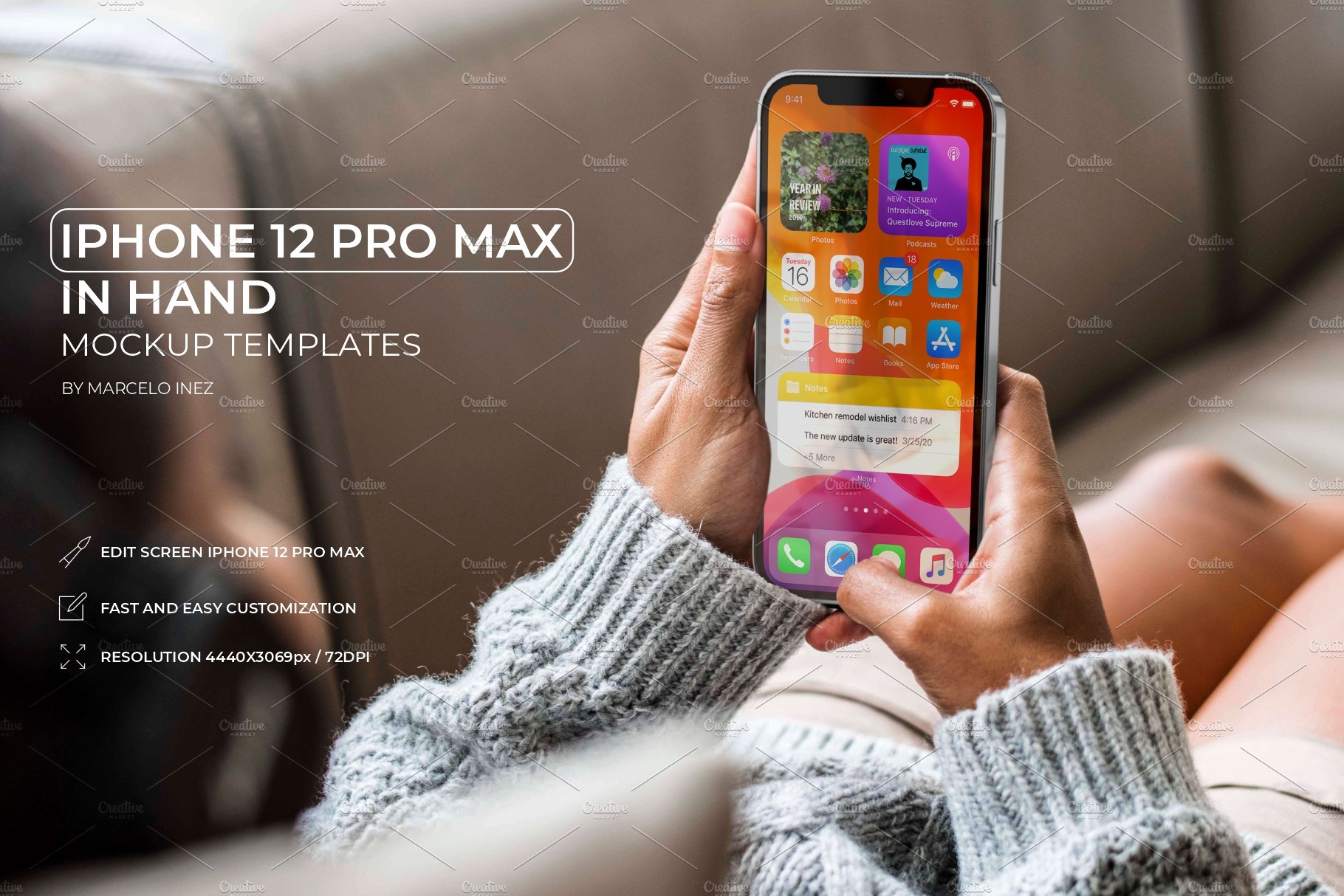 iPhone 12 Pro Max in Hand Mockup cover image.