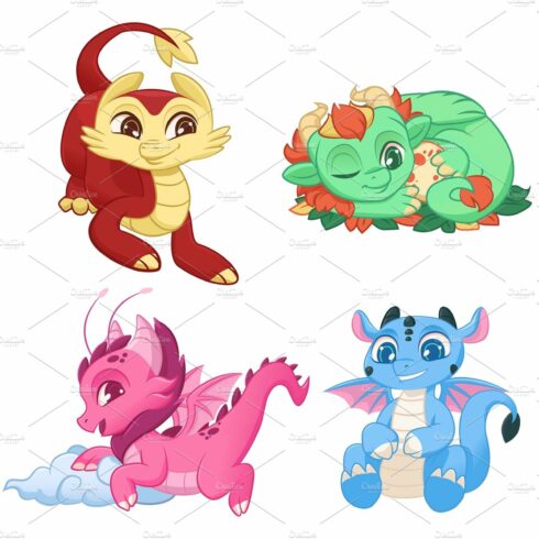 Cute Little Dragons Set, Colorful cover image.