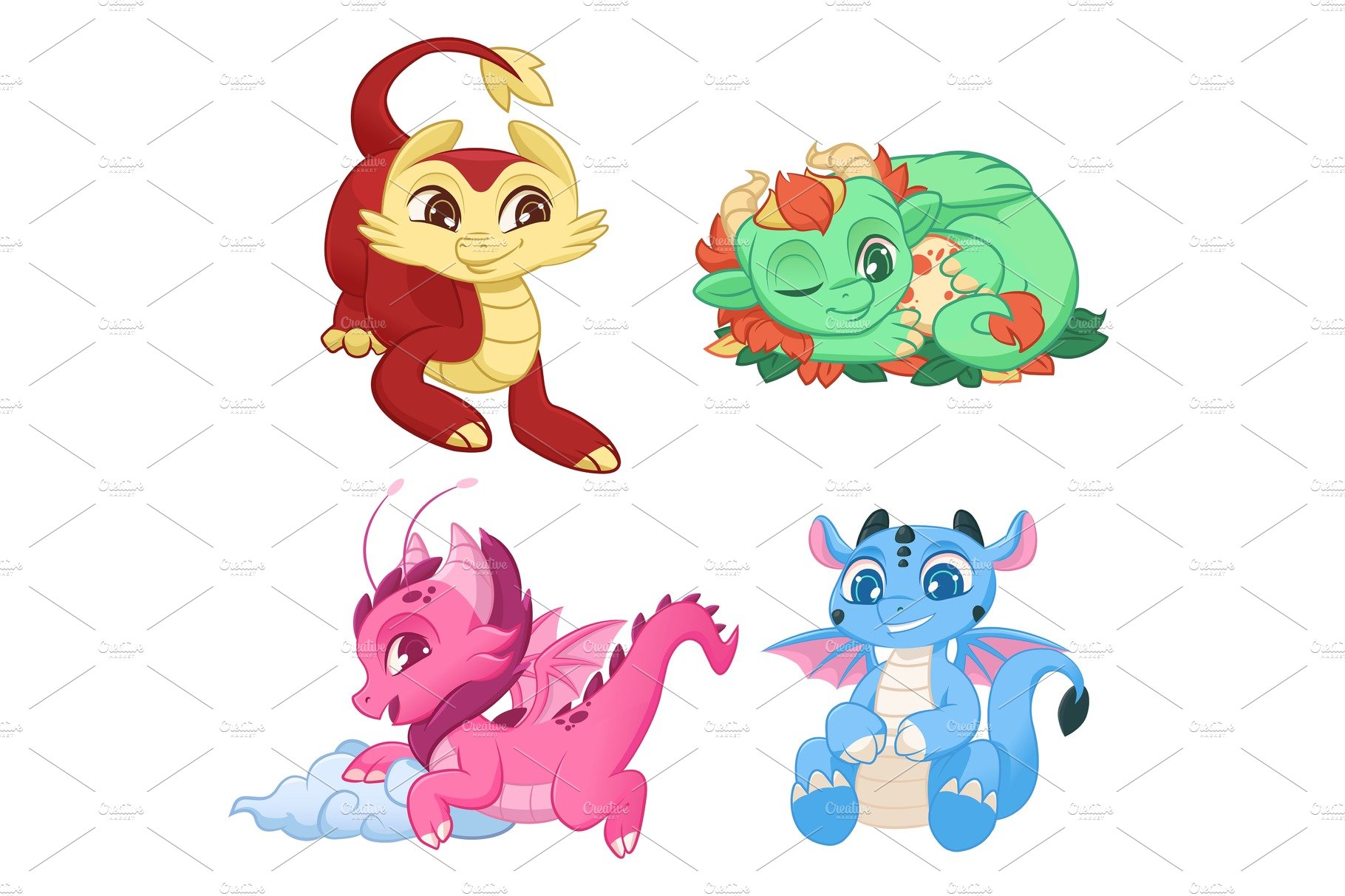 Cute Little Dragons Set, Colorful cover image.