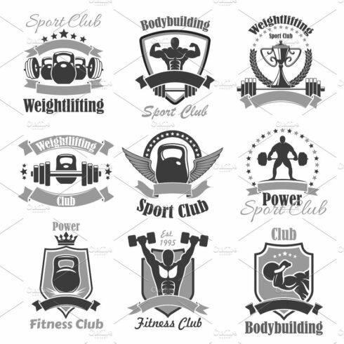 Weightlifting fitness gym sport club vector icons cover image.