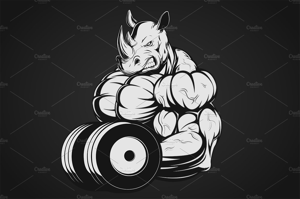 Rhino with dumbbell preview image.