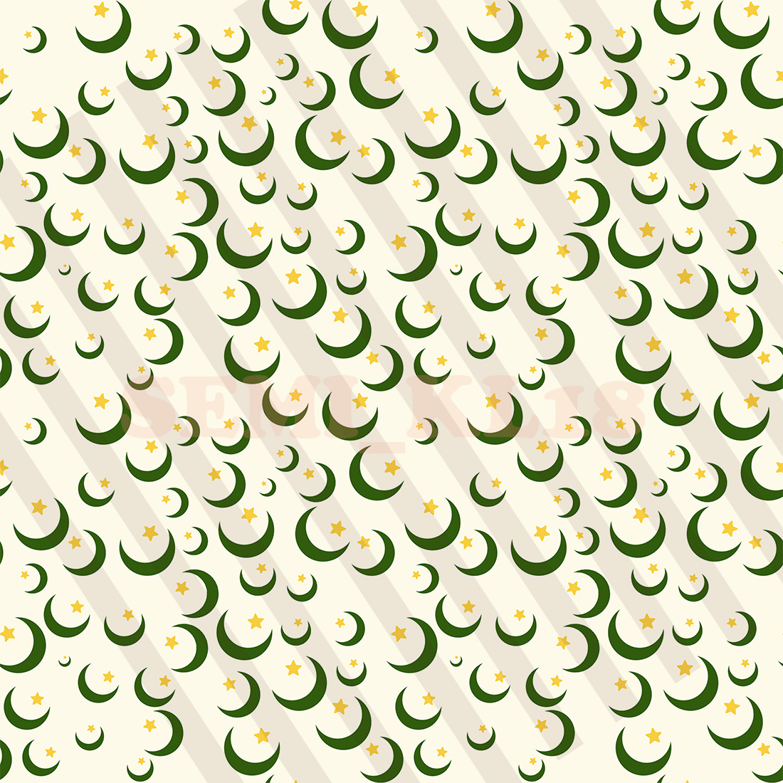 Green and white pattern with stars and crescents.
