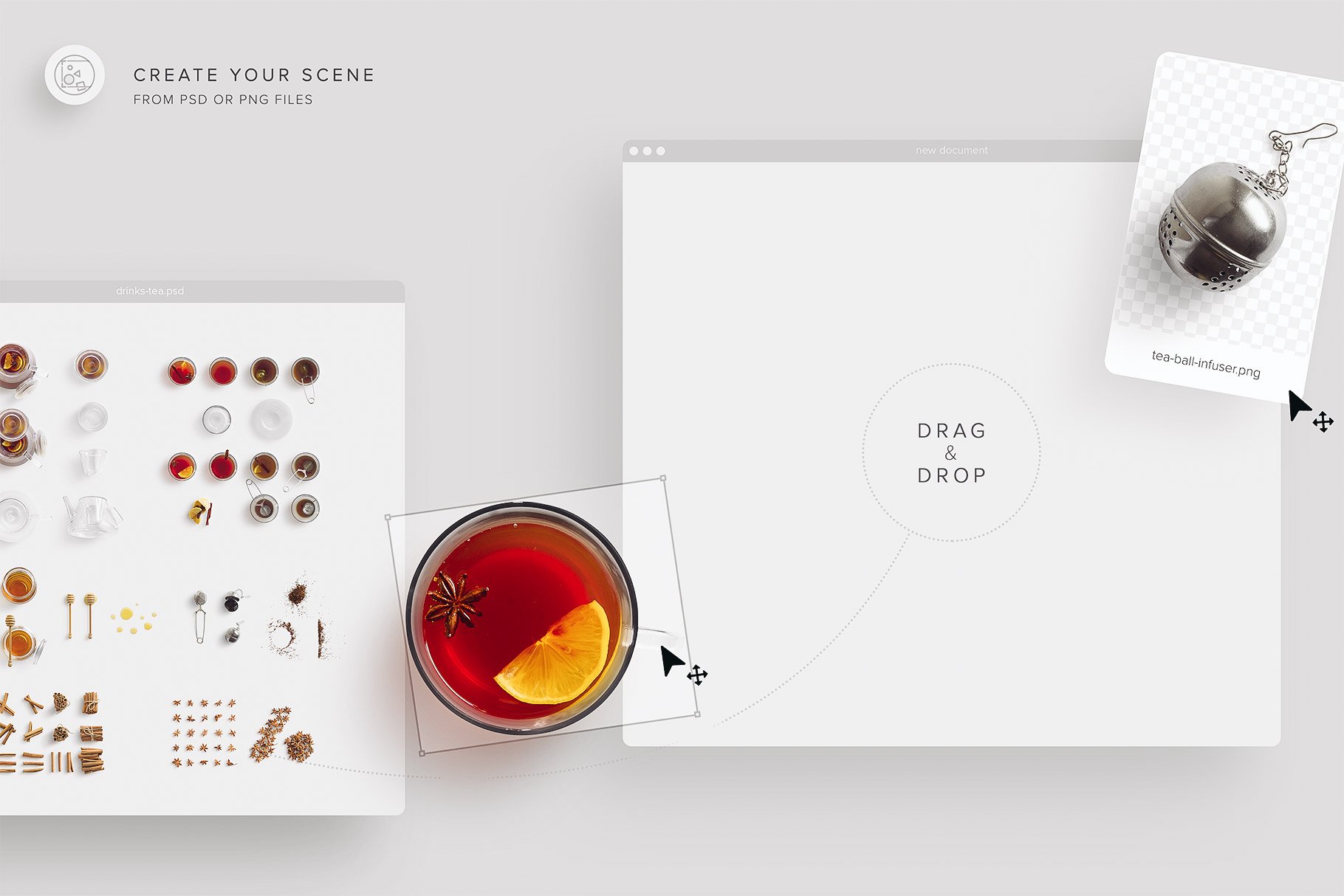 Tea & Herbs Mockup Scene Creator preview image.