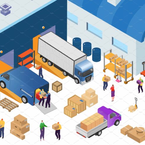 Isometric warehouse storage and cover image.