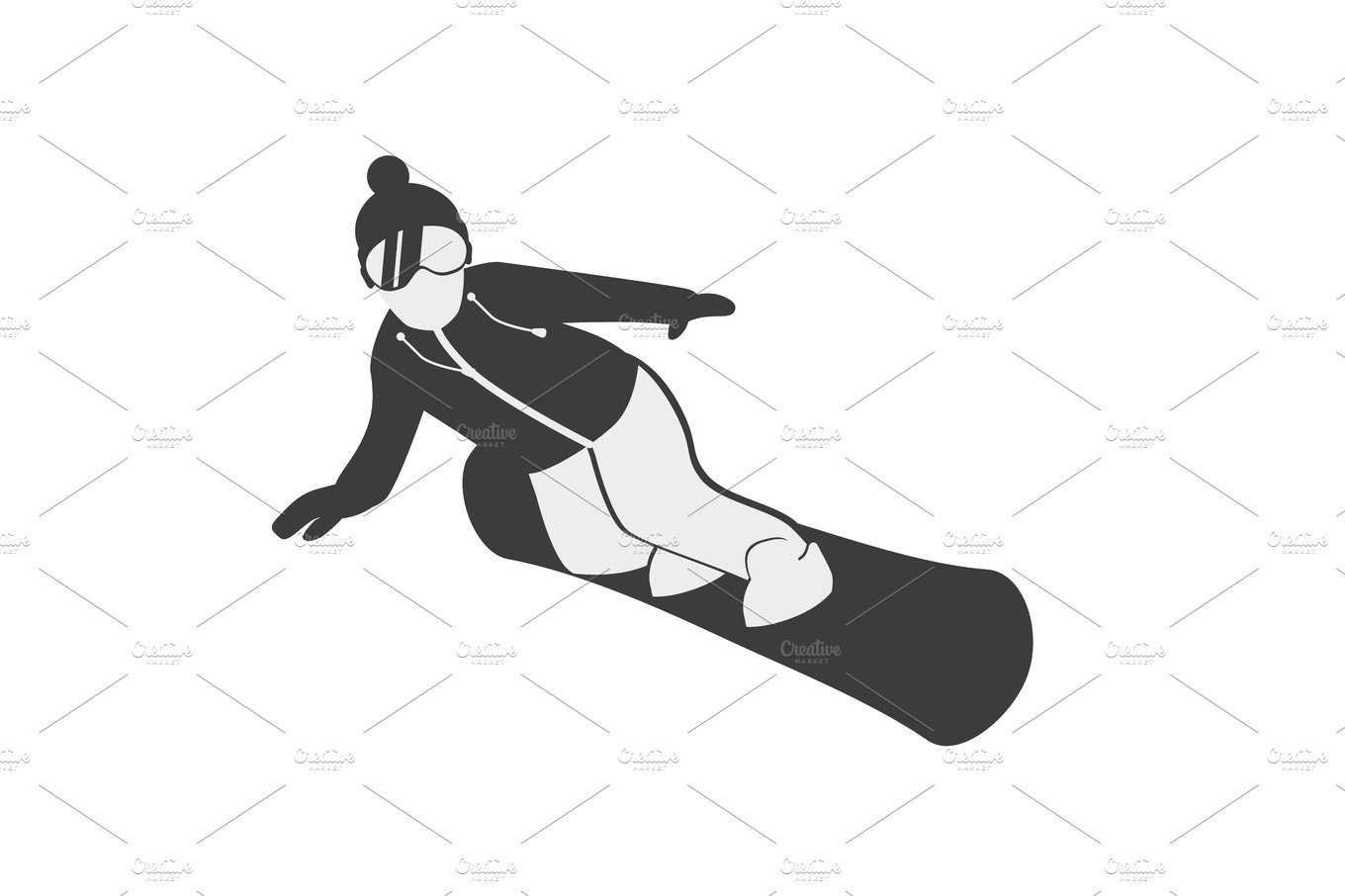 Monochrome illustration with a snowboarder silhouette. cover image.