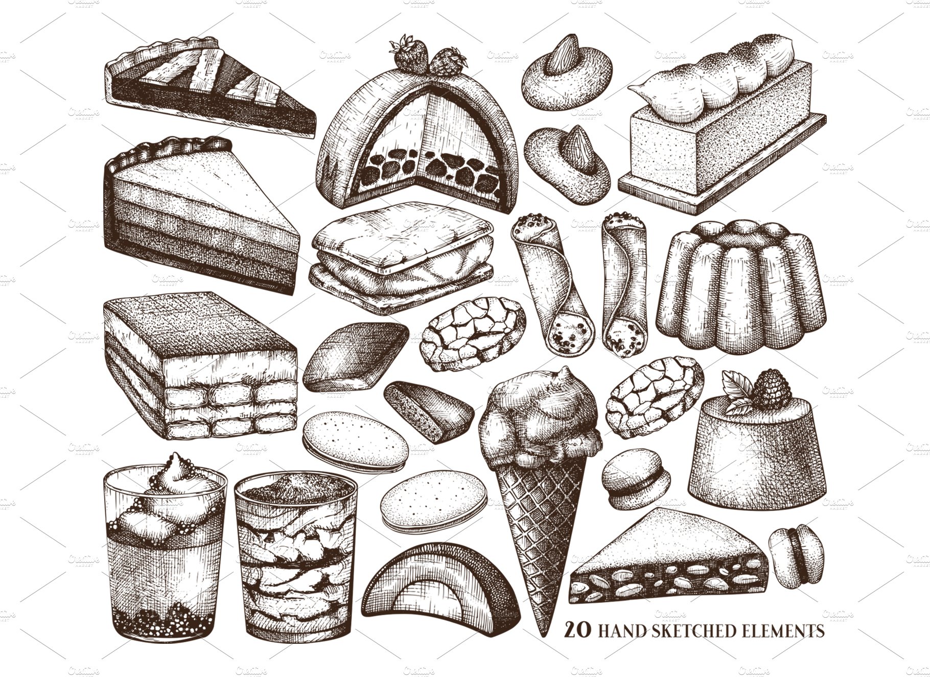 Italian Desserts. Pastries Sketches preview image.