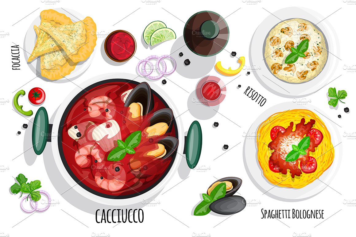 Italian cuisine. Vector collection preview image.