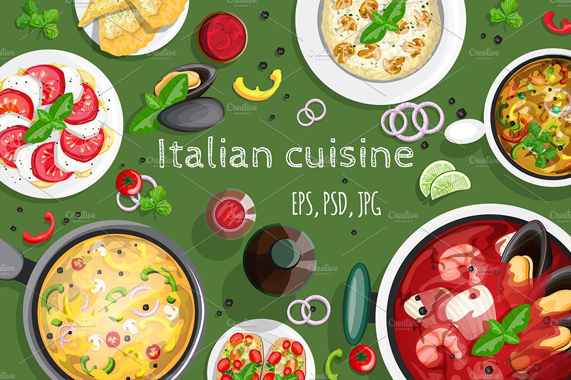 Italian cuisine. Vector collection cover image.