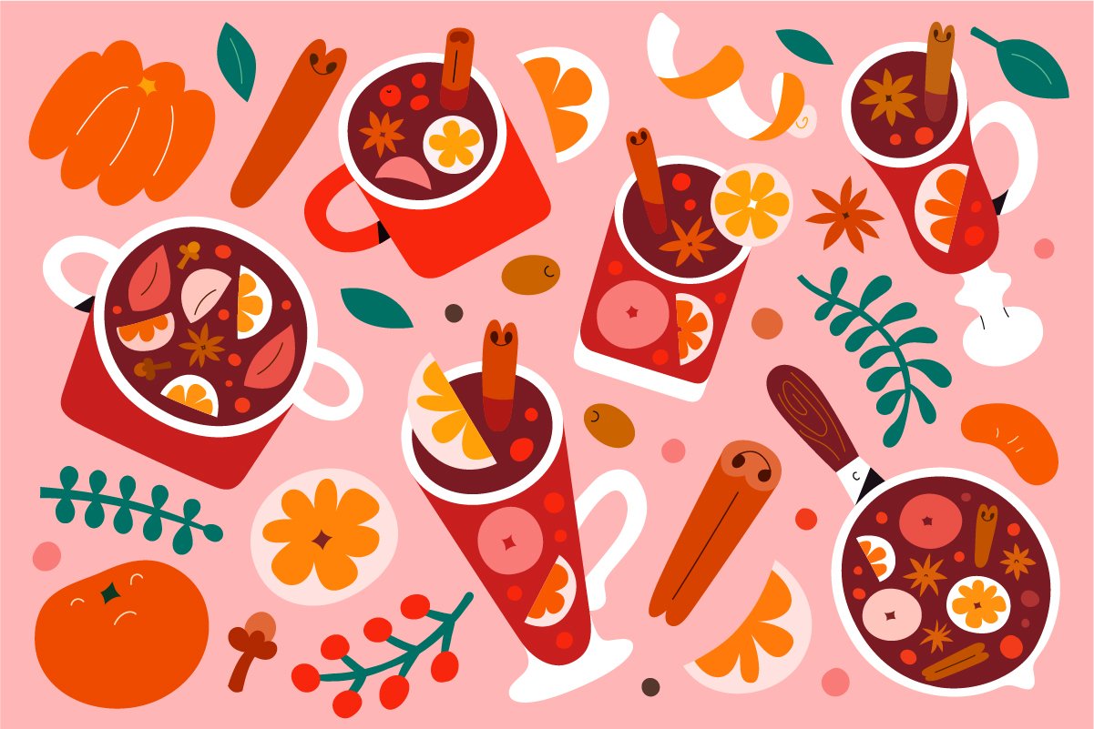 Mulled wine illustrations preview image.