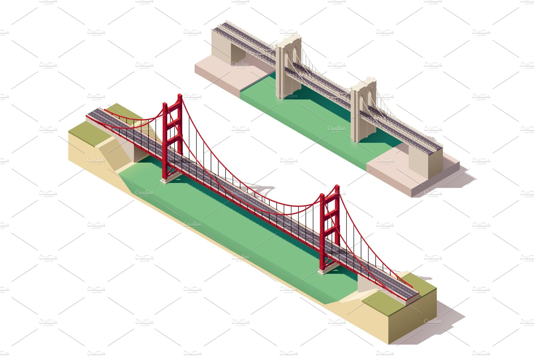 Vector isometric suspension bridge cover image.