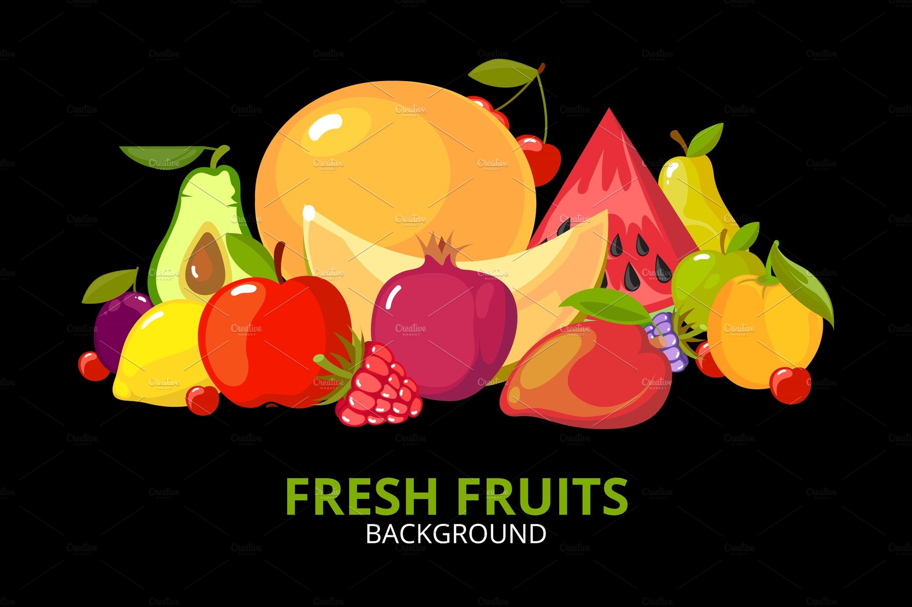 cartoon fruits background. colorful cover image.