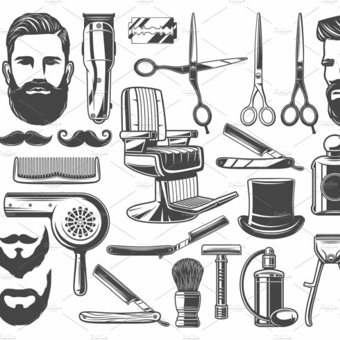 Barbershop haircut and shave icons cover image.