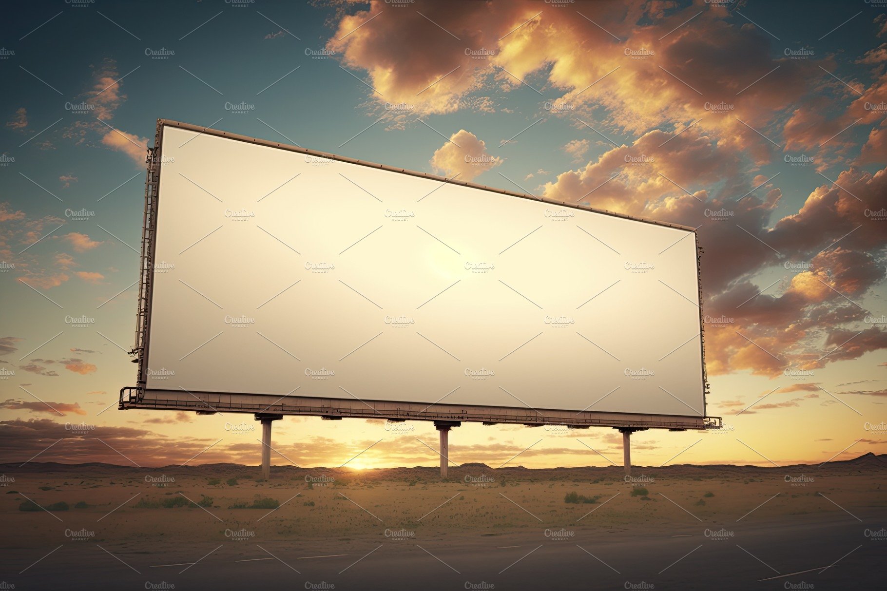 Outdoor pole billboard with mock up white screen on amazing sky background.... cover image.