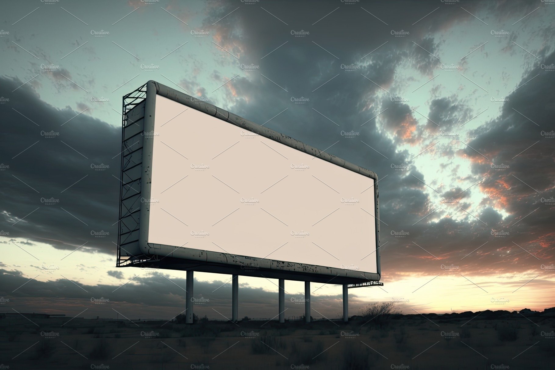 Outdoor pole billboard with mock up white screen on amazing sky background.... cover image.