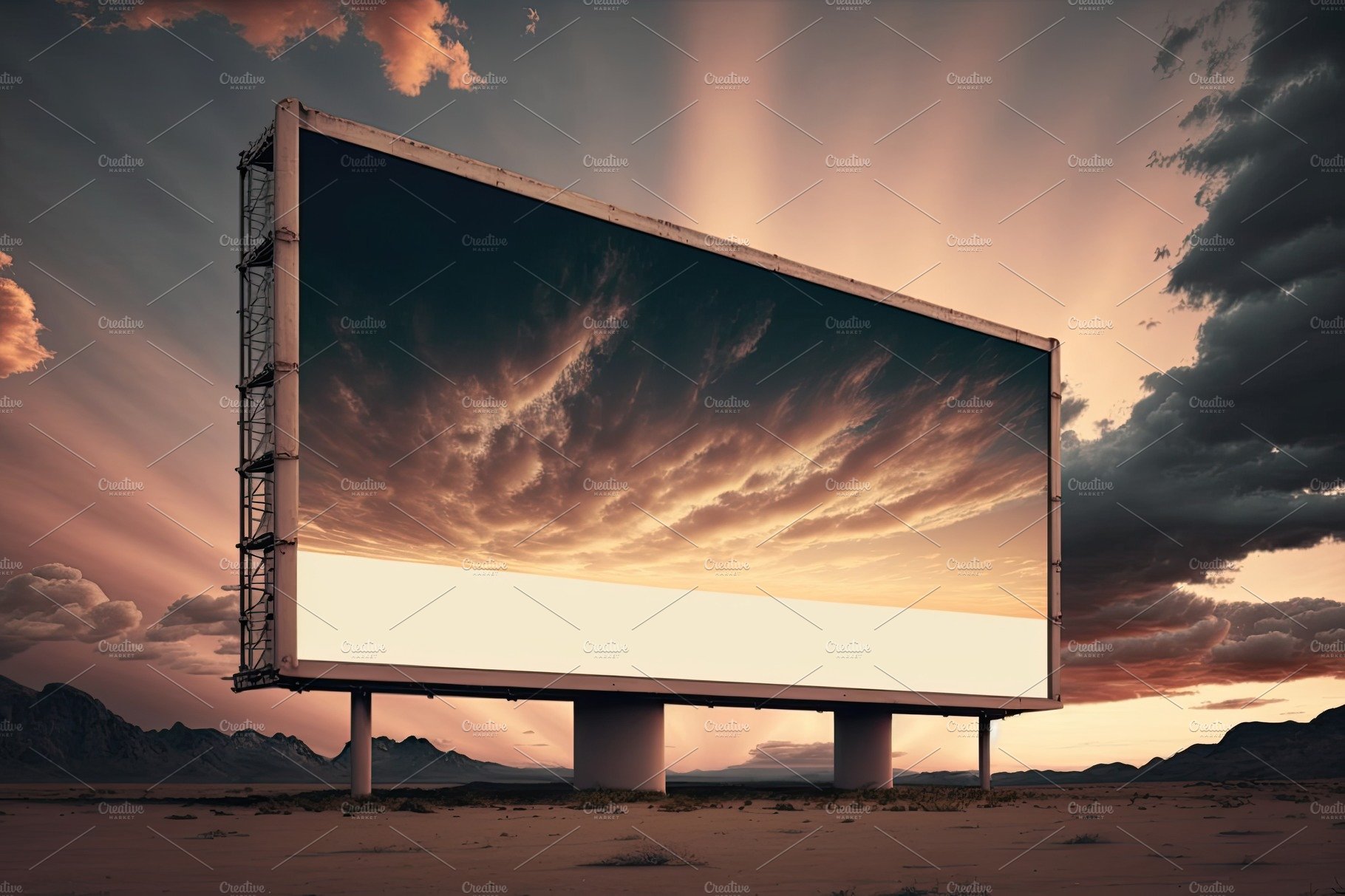 Outdoor pole billboard with mock up white screen on amazing sky background.... cover image.