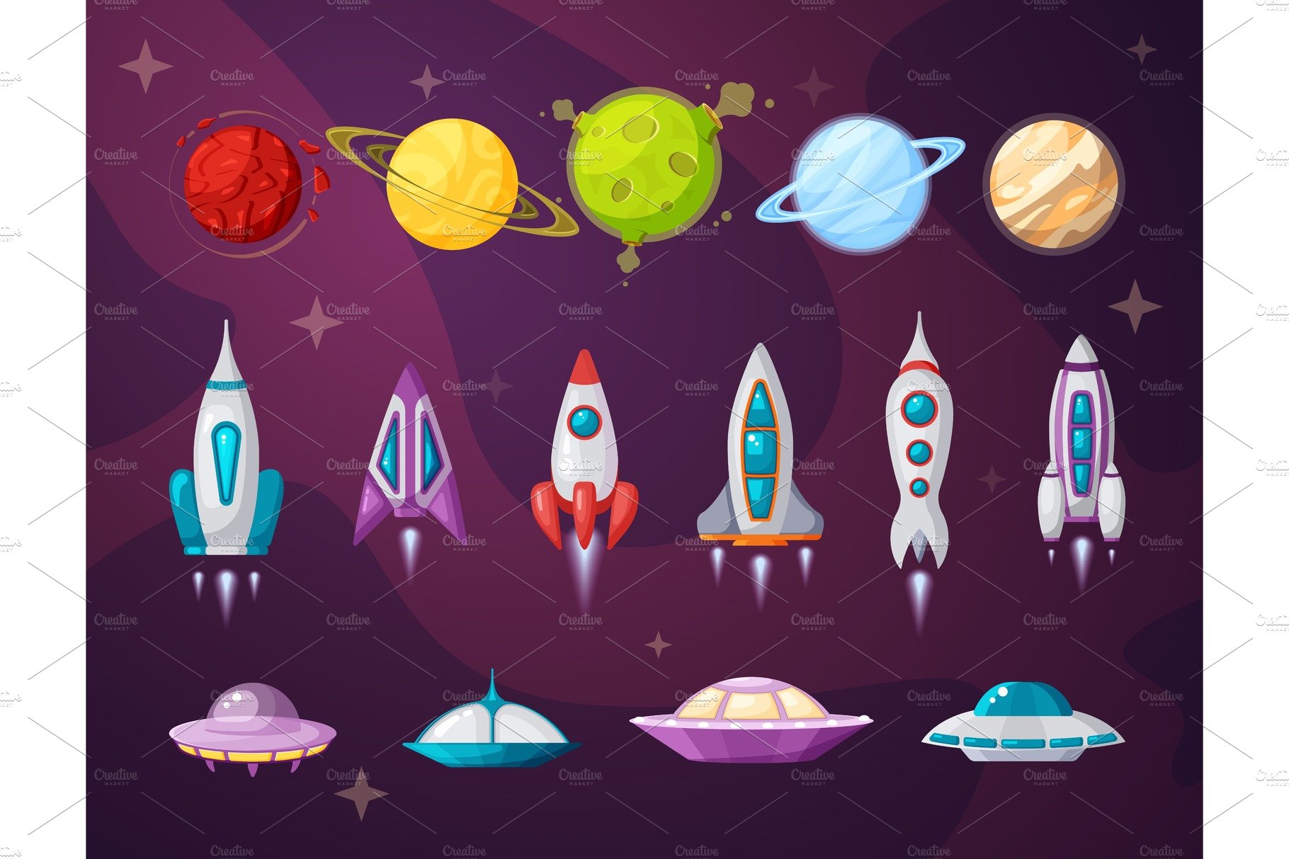 Space objects astronaut rocket planets ufo Vector Image