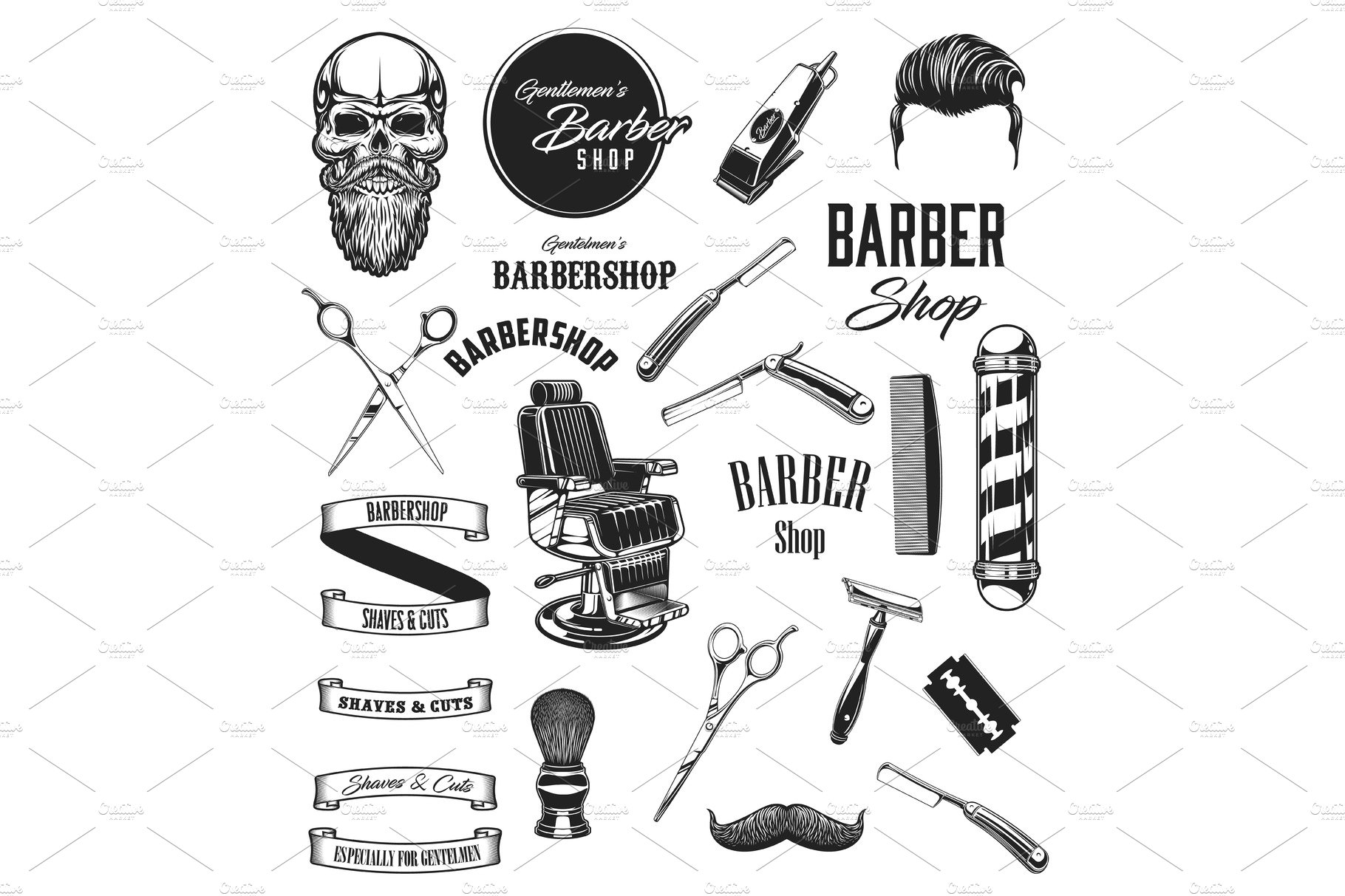 Barbershop icons and barber tools cover image.