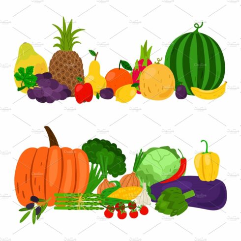 Vegetables fruits set cover image.