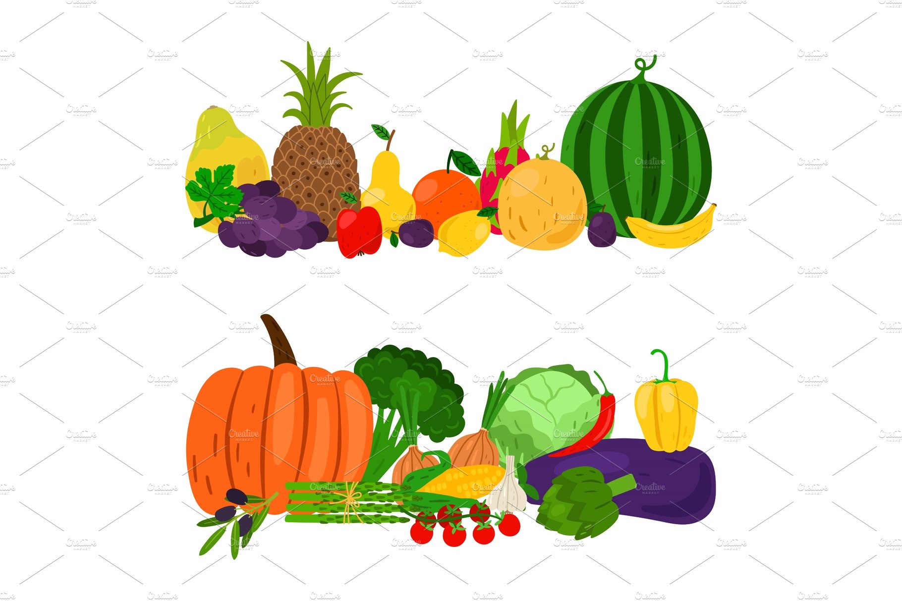 Vegetables fruits set cover image.