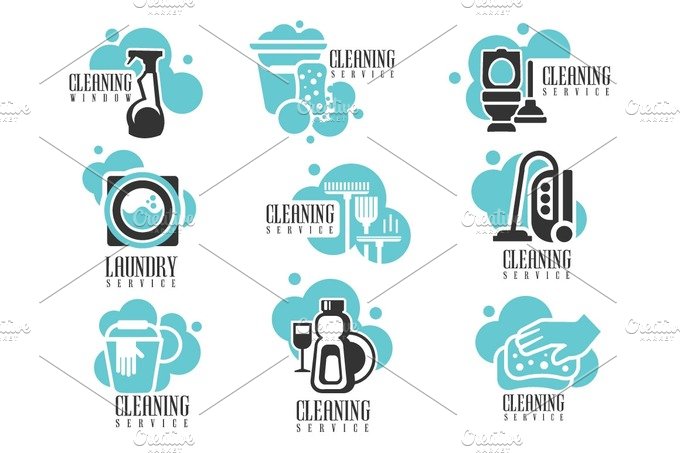 House And Office Cleaning Service Hire Labels Set, Logo Templates For Profe... cover image.