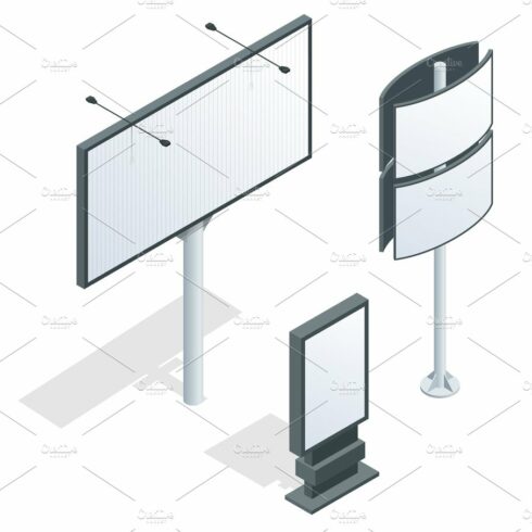 Billboard isometric. Different perspectives advertising construction for ou... cover image.