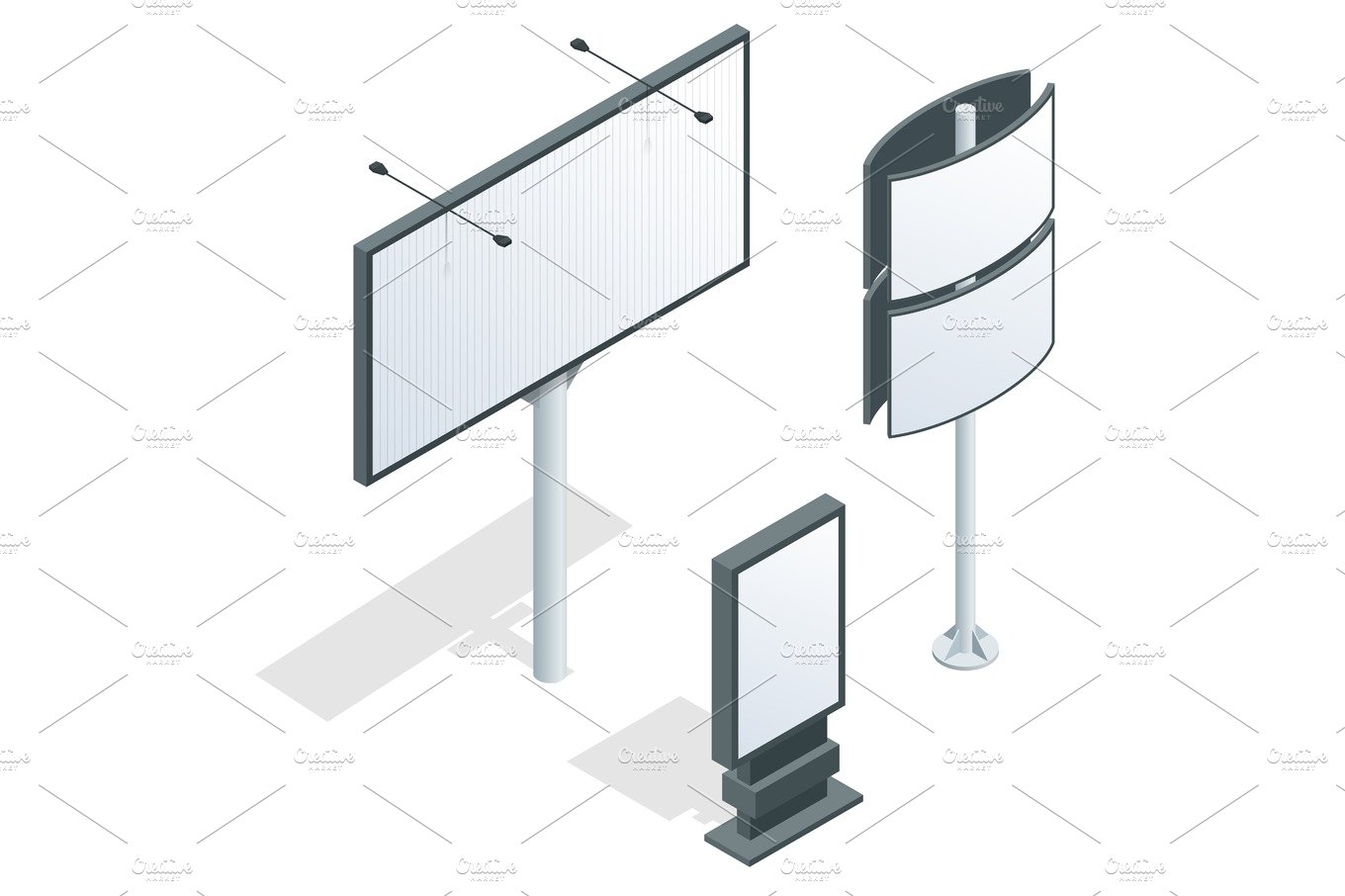 Billboard isometric. Different perspectives advertising construction for ou... cover image.