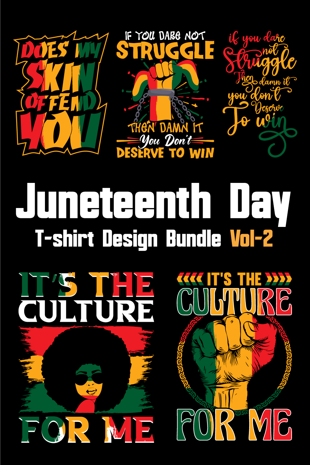 Juneteenth Day T-shirt Design Bundle Vol-2 pinterest preview image.