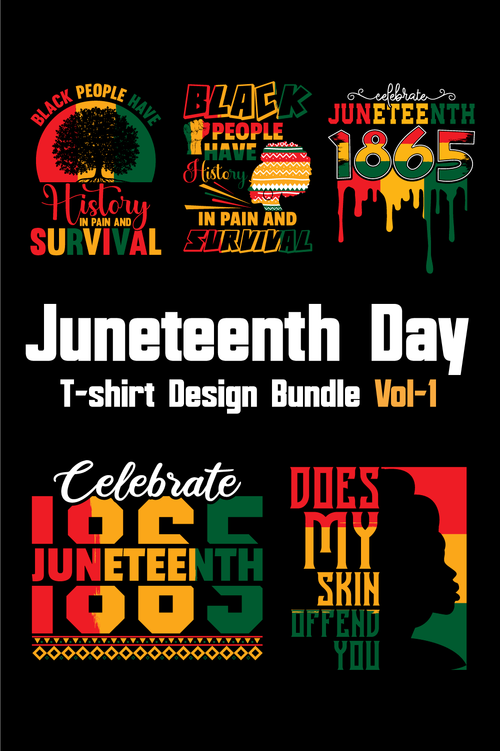 Juneteenth Day T-shirt Design Bundle Vol-1 pinterest preview image.