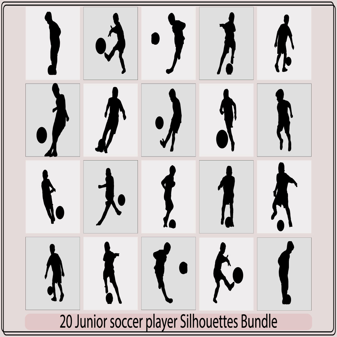 Silhouette of young asian soccer player holding his soccer ball ,Soccer players silhouettes of kids collectionFull body of child in sportswear playing football preview image.