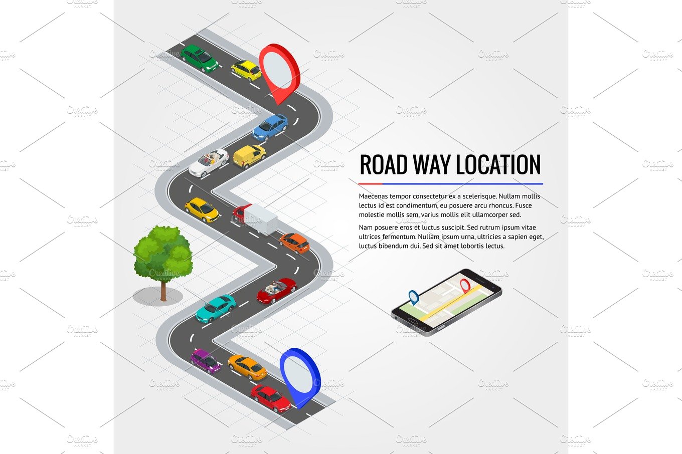 Road way location and Mobile gps navigation. Flat isometric high quality ci... cover image.