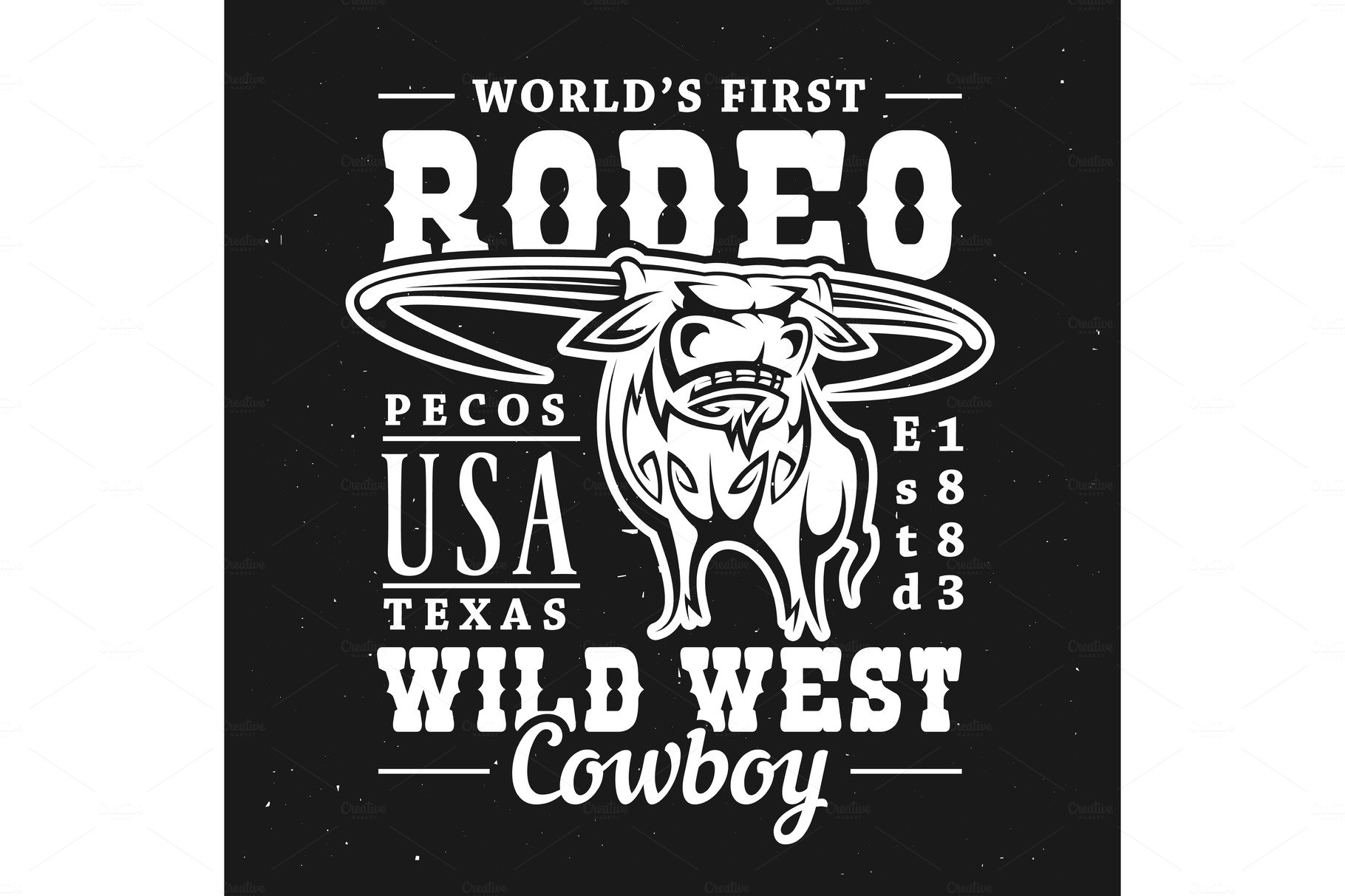 Rodeo bull. T-shirt print cover image.