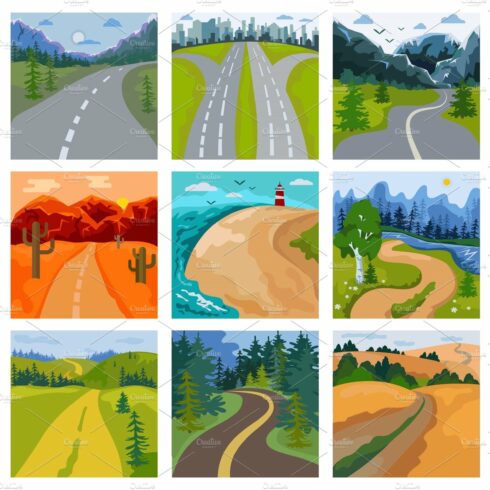 Road landscape vector roadway in cover image.