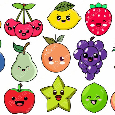 Cute Kawaii Fruit Clip Art cover image.