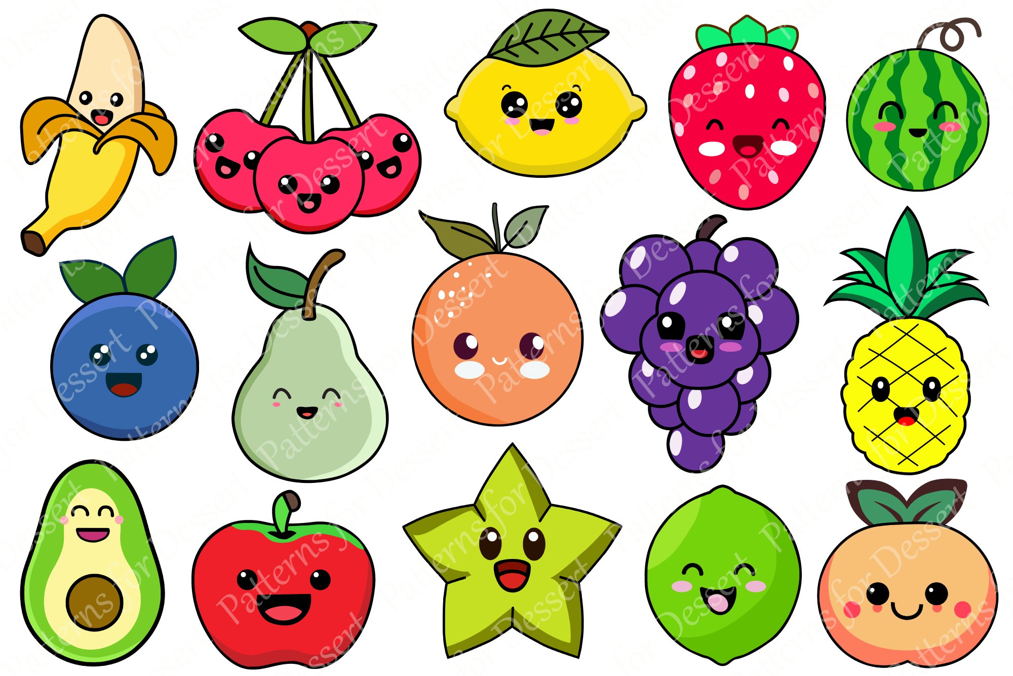 Cute Kawaii Fruit Clip Art cover image.