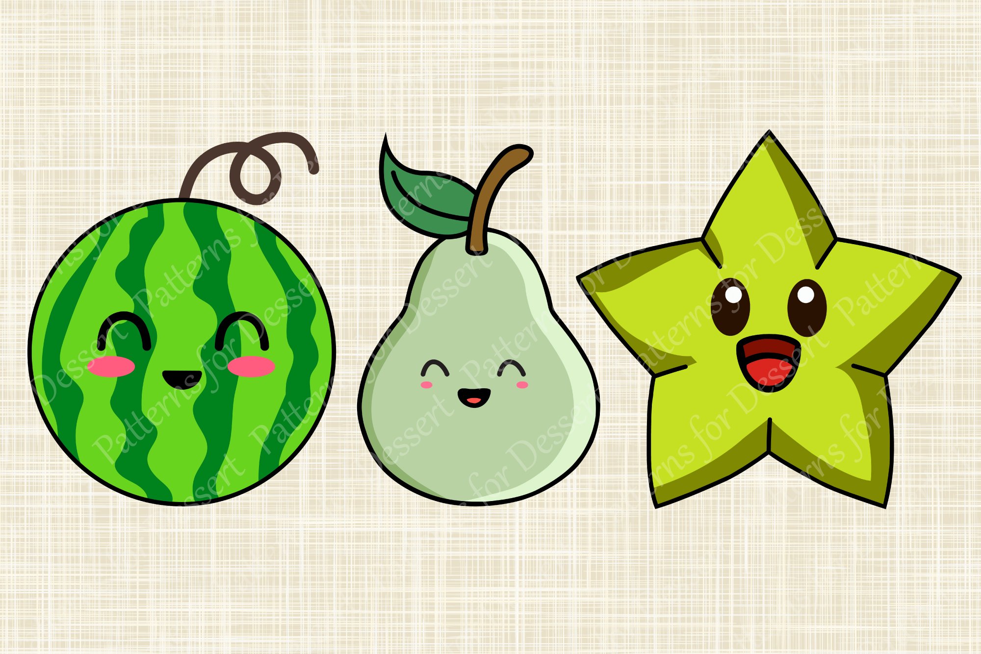 Cute Kawaii Fruit Clip Art preview image.