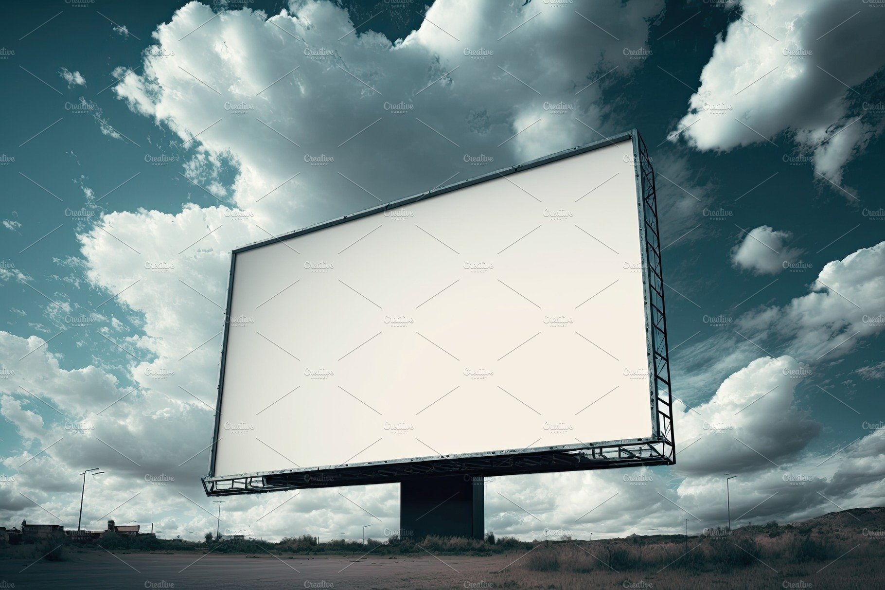 Outdoor pole billboard with mock up white screen on amazing sky background.... cover image.