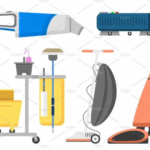 Professional cleaning equipment isolated vector home cleanup vacuum houseke... cover image.