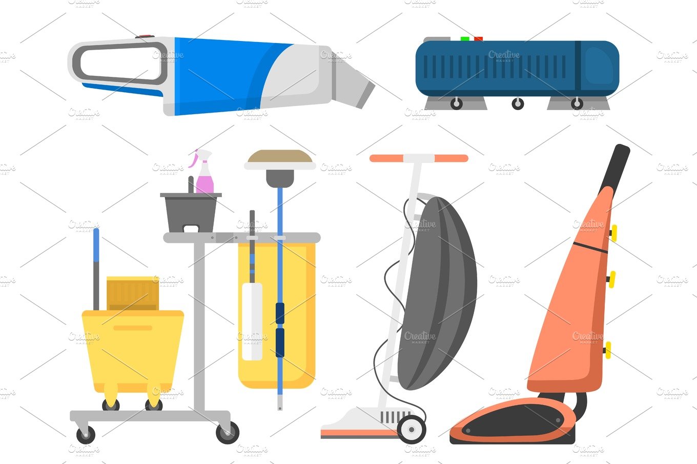 Professional cleaning equipment isolated vector home cleanup vacuum houseke... cover image.