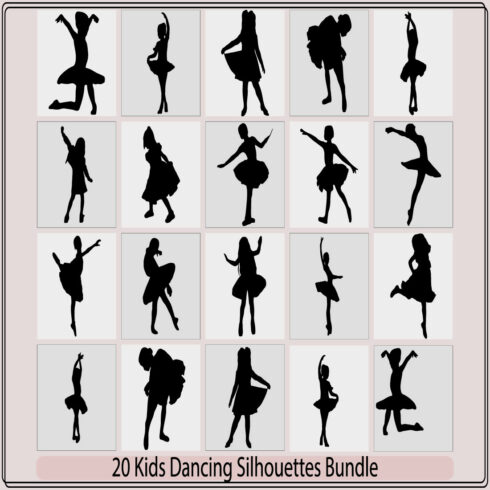 Children dancing street dance silhouette vector illustration,Children dancing silhouettes,Dancing silhouettes of children cover image.