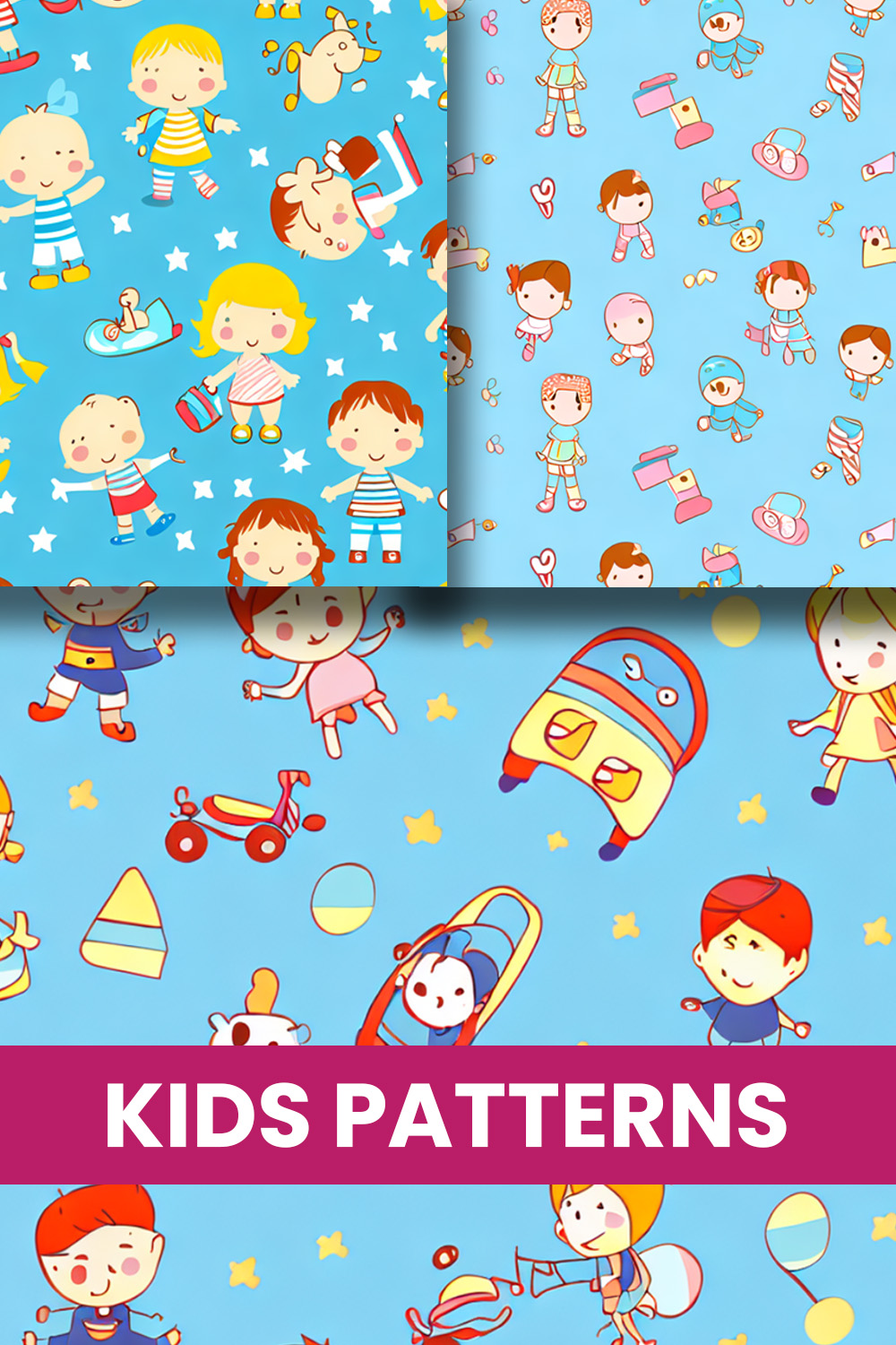 Kids Seamless Patterns pinterest preview image.