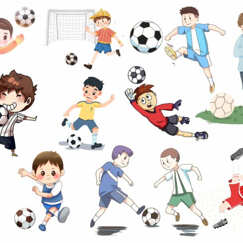 Kids playing football Clipart cover image.