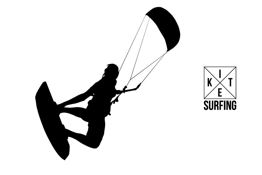 Silhouettes of a kitesurfer. Set preview image.