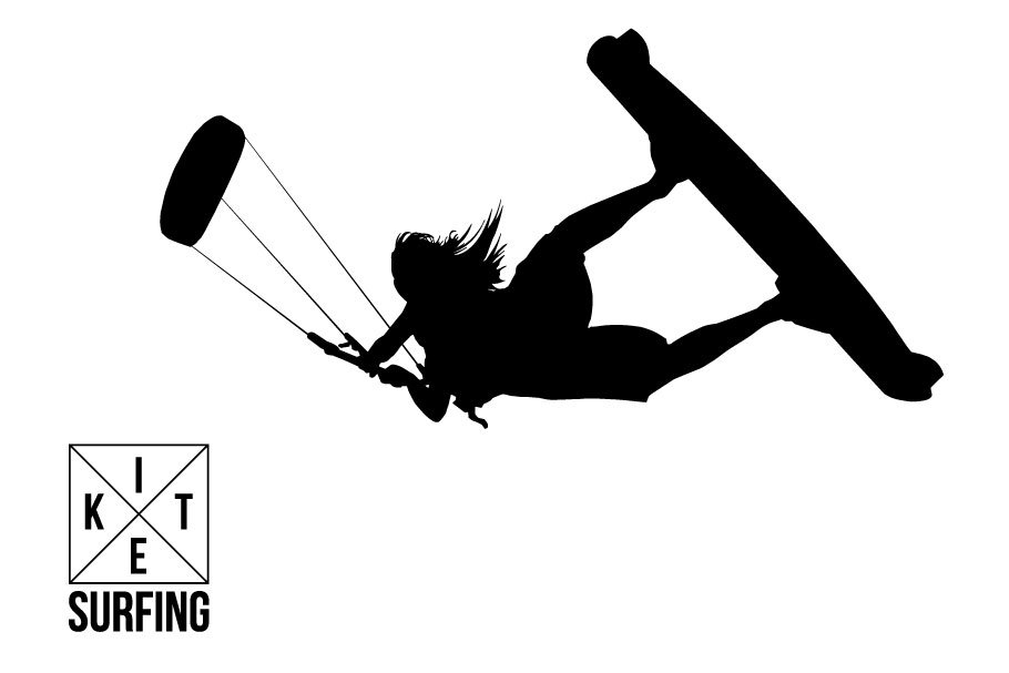 Silhouettes of a kitesurfer. Set preview image.